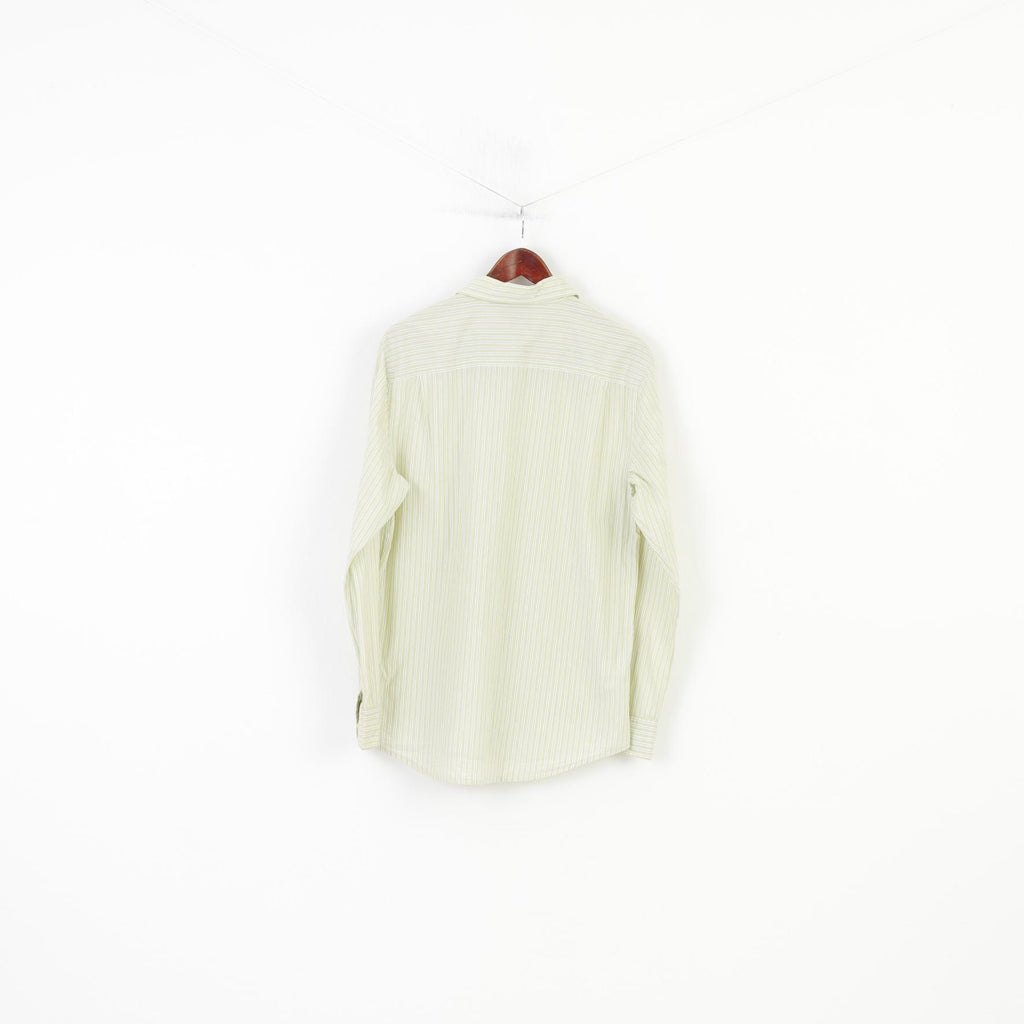 Original Penguin Men M Casual Shirt Striped Lime Yellow Classic Fit Cotton Long Sleeve Top