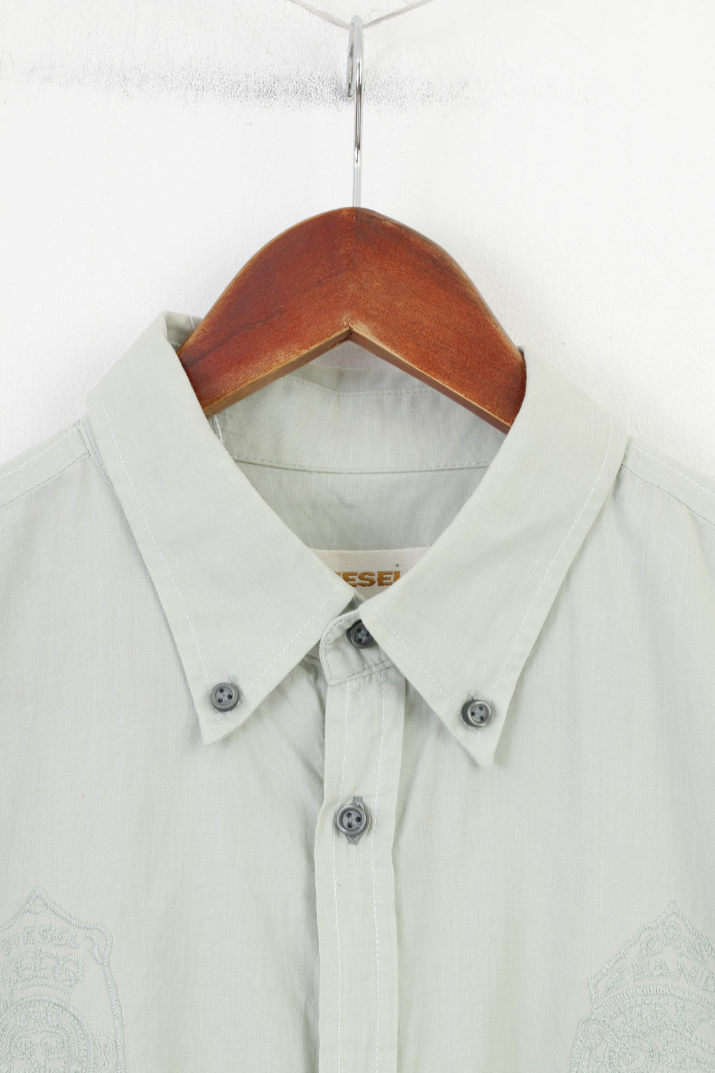 Diesel Men XXL Casual Shirt Short  Sleeve Mint Embroidery Cotton Classic Top