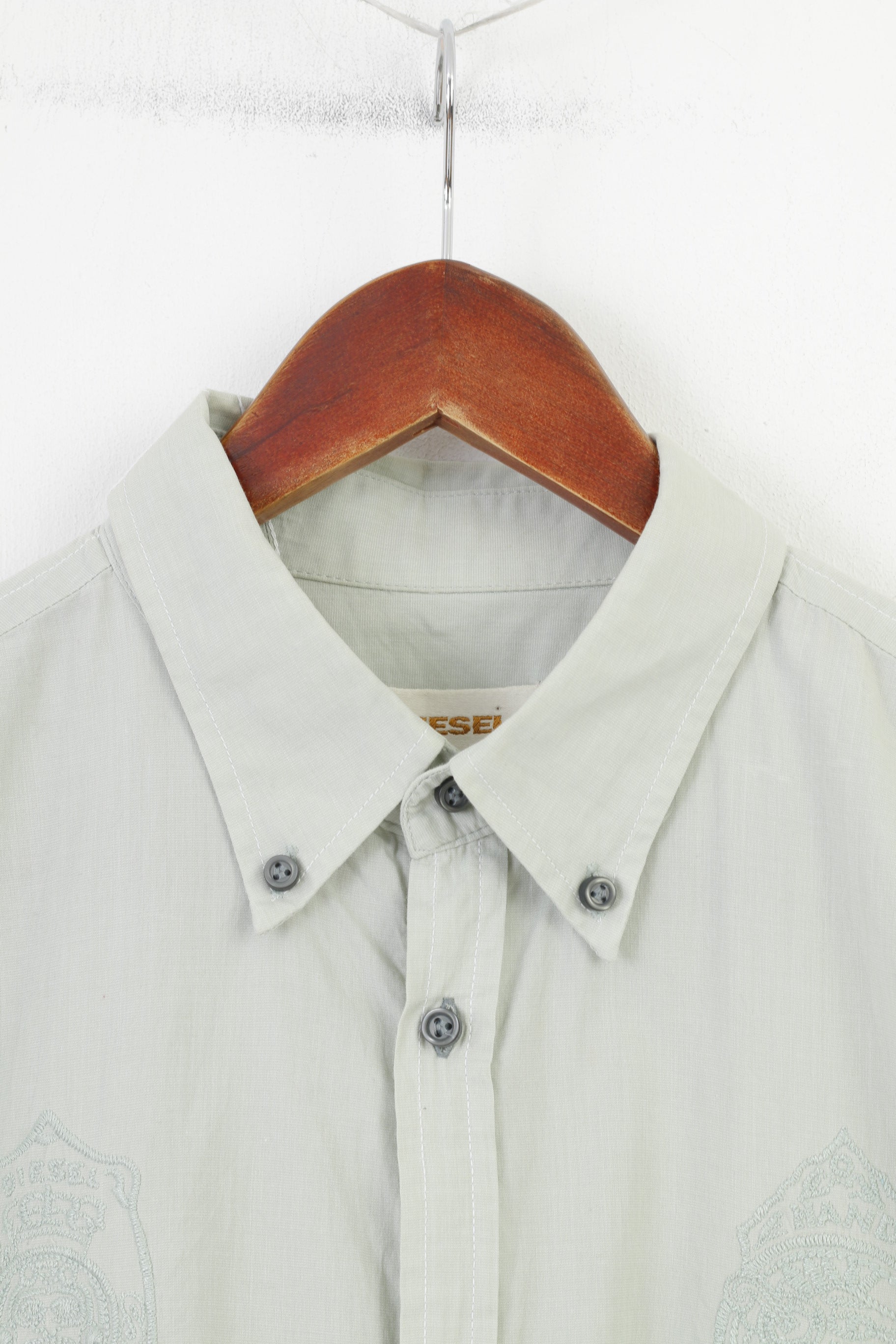 Diesel Men XXL Casual Shirt Short  Sleeve Mint Embroidery Cotton Classic Top