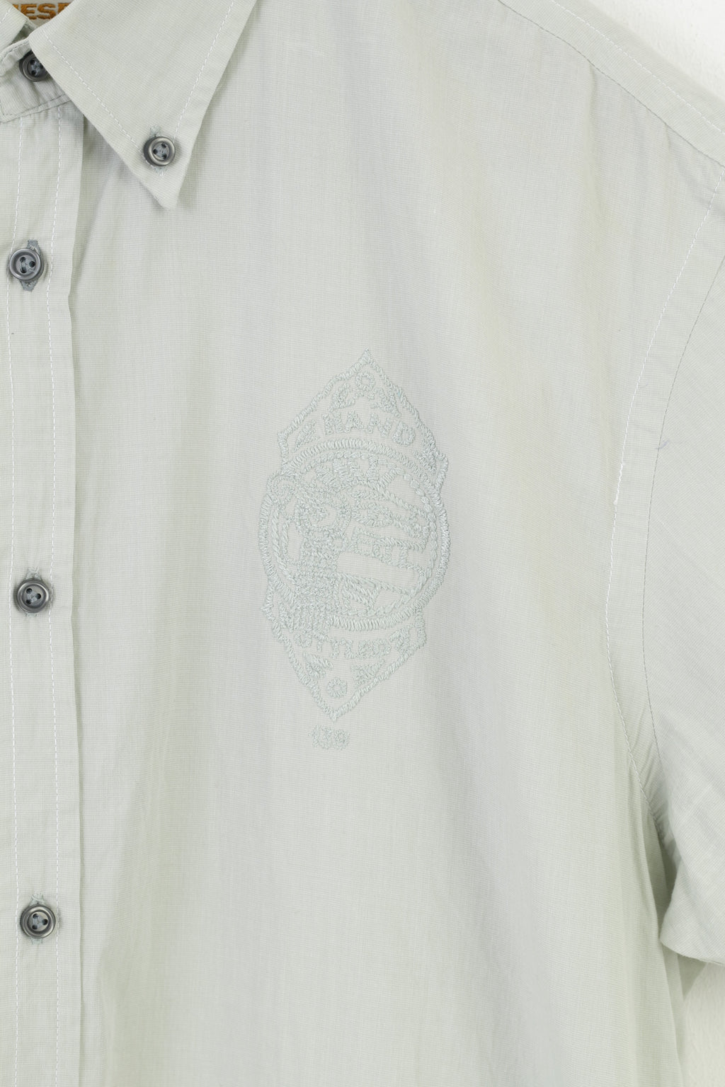 Diesel Men XXL Casual Shirt Short  Sleeve Mint Embroidery Cotton Classic Top