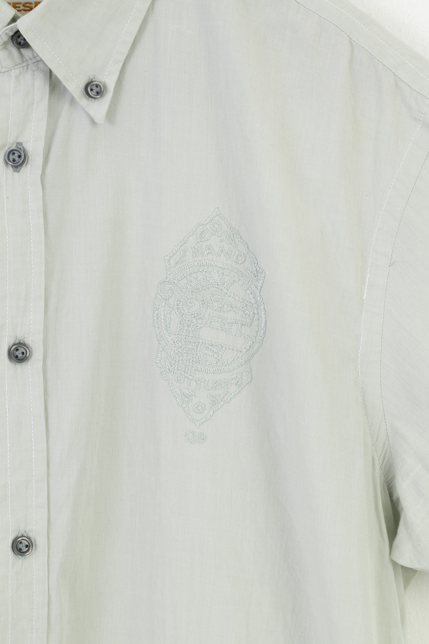 Diesel Men XXL Casual Shirt Short  Sleeve Mint Embroidery Cotton Classic Top