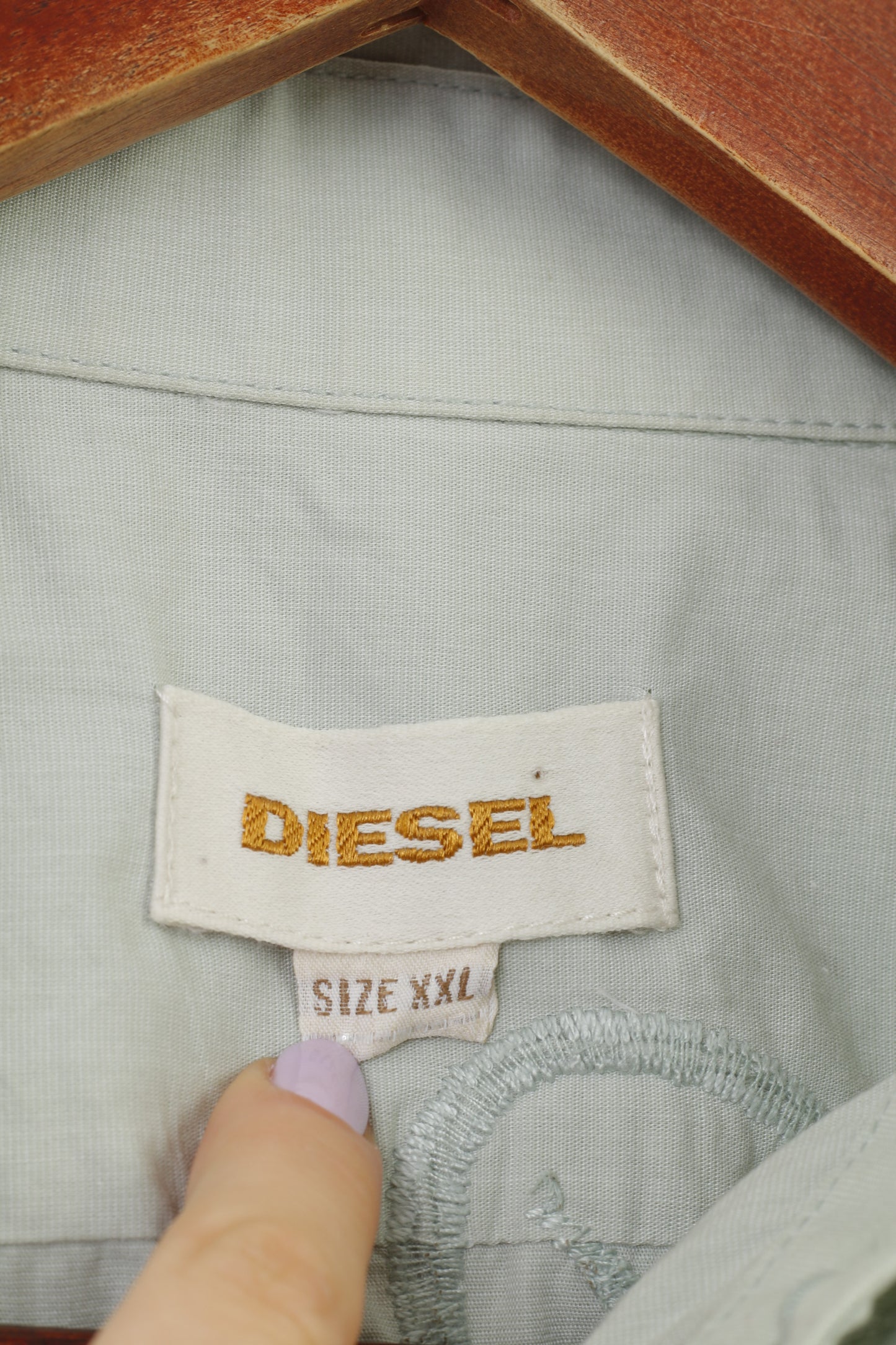 Diesel Chemise décontractée XXL à manches courtes en coton brodé menthe pour homme