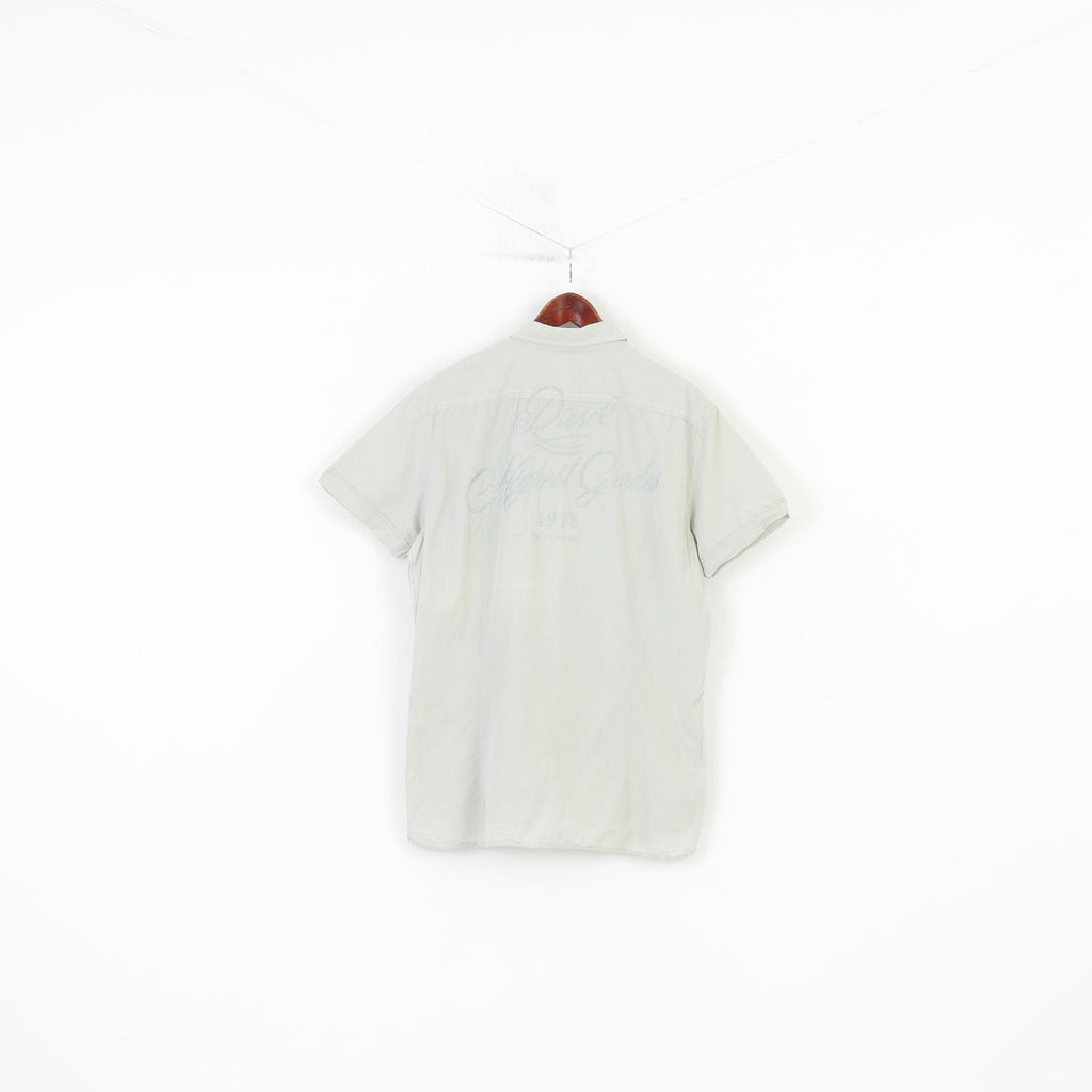 Diesel Men XXL Casual Shirt Short  Sleeve Mint Embroidery Cotton Classic Top