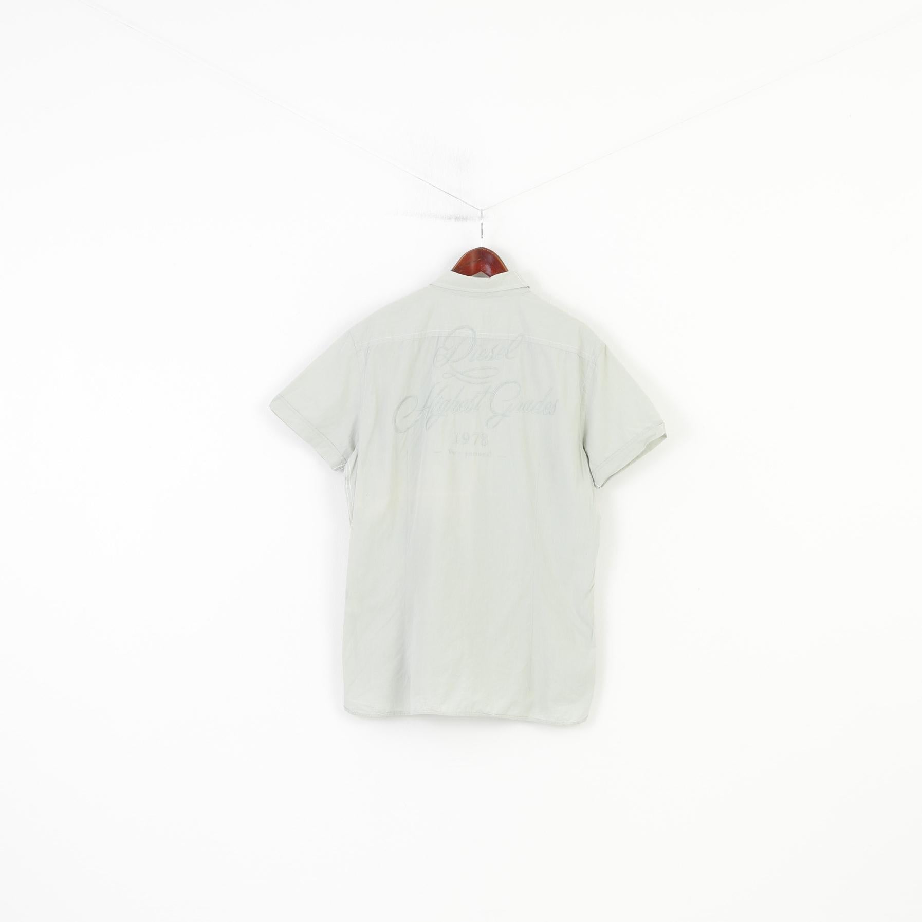 Diesel Men XXL Casual Shirt Short  Sleeve Mint Embroidery Cotton Classic Top