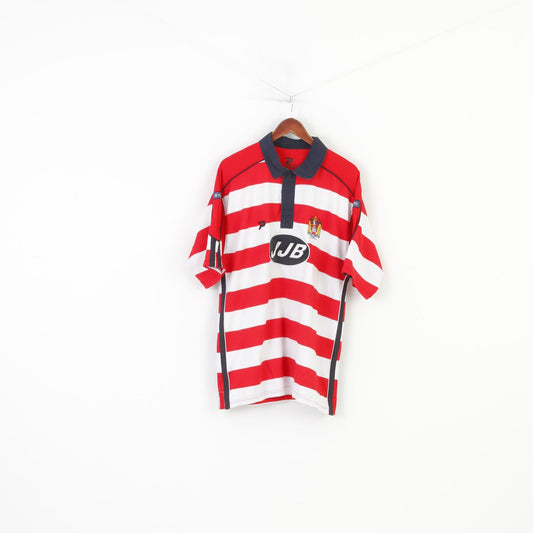 Patrick Wigan Warriors Men XXL Polo Shirt Red Striped Rugby Jersey Collar Sport Vintage Top
