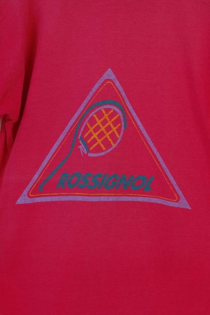 Rossignol Sportline Men S T-Shirt Cotton Pink Slin Fit Sportswear Vintage Top