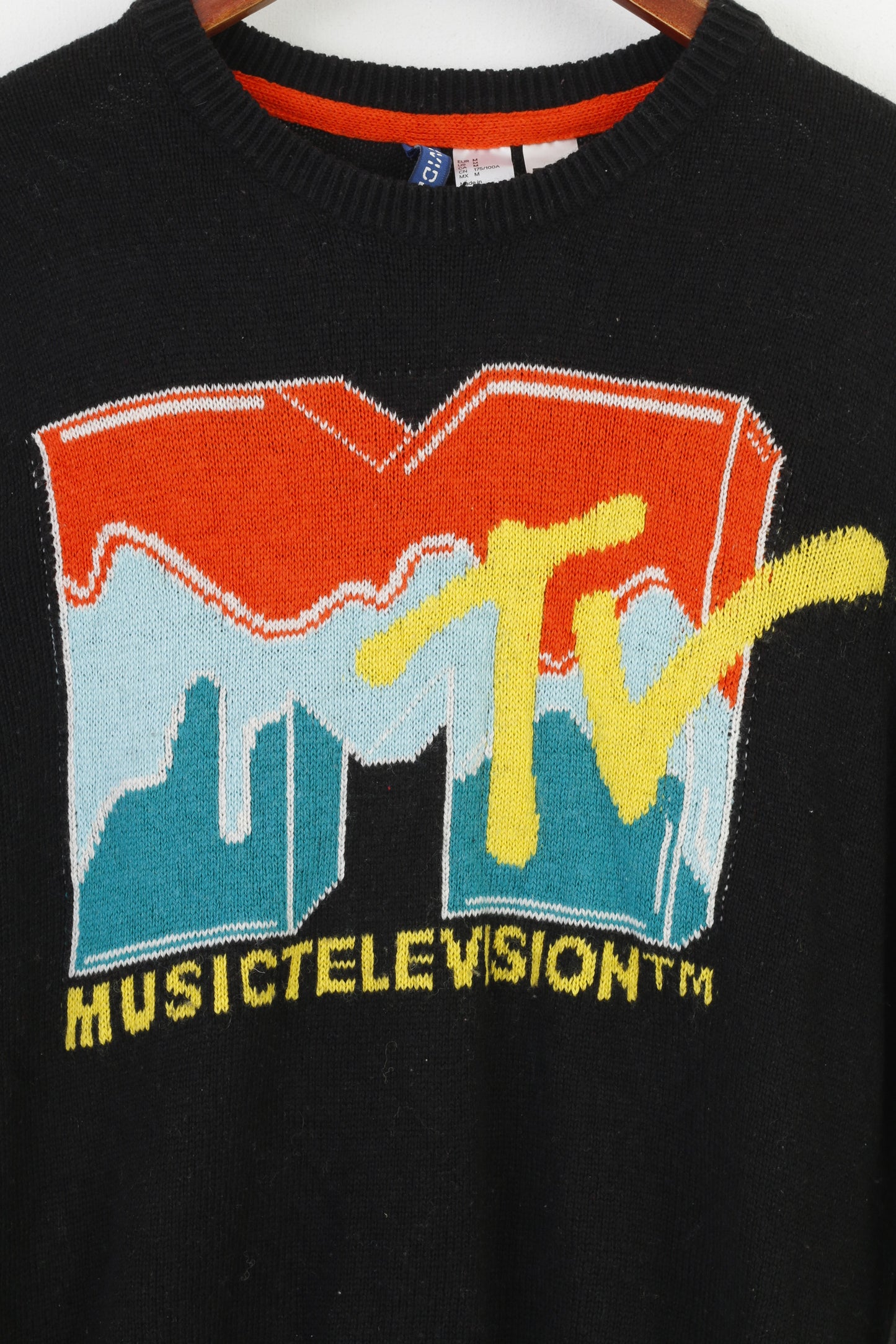 H&M Men M Jumper Black Crew Neck MTV Wool Vintage Top