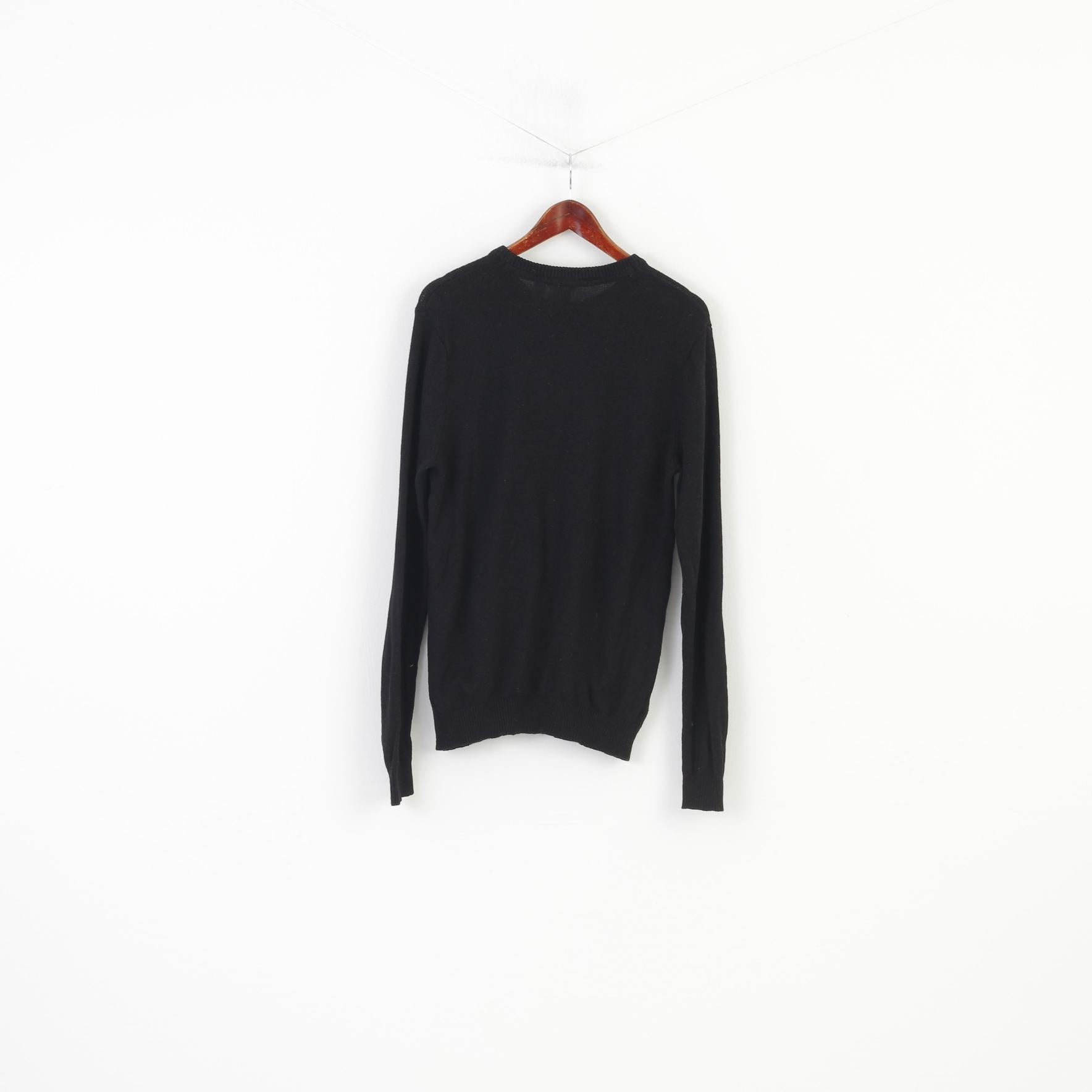 H&amp;M Homme M Pull Noir Col Rond MTV Laine Vintage Top