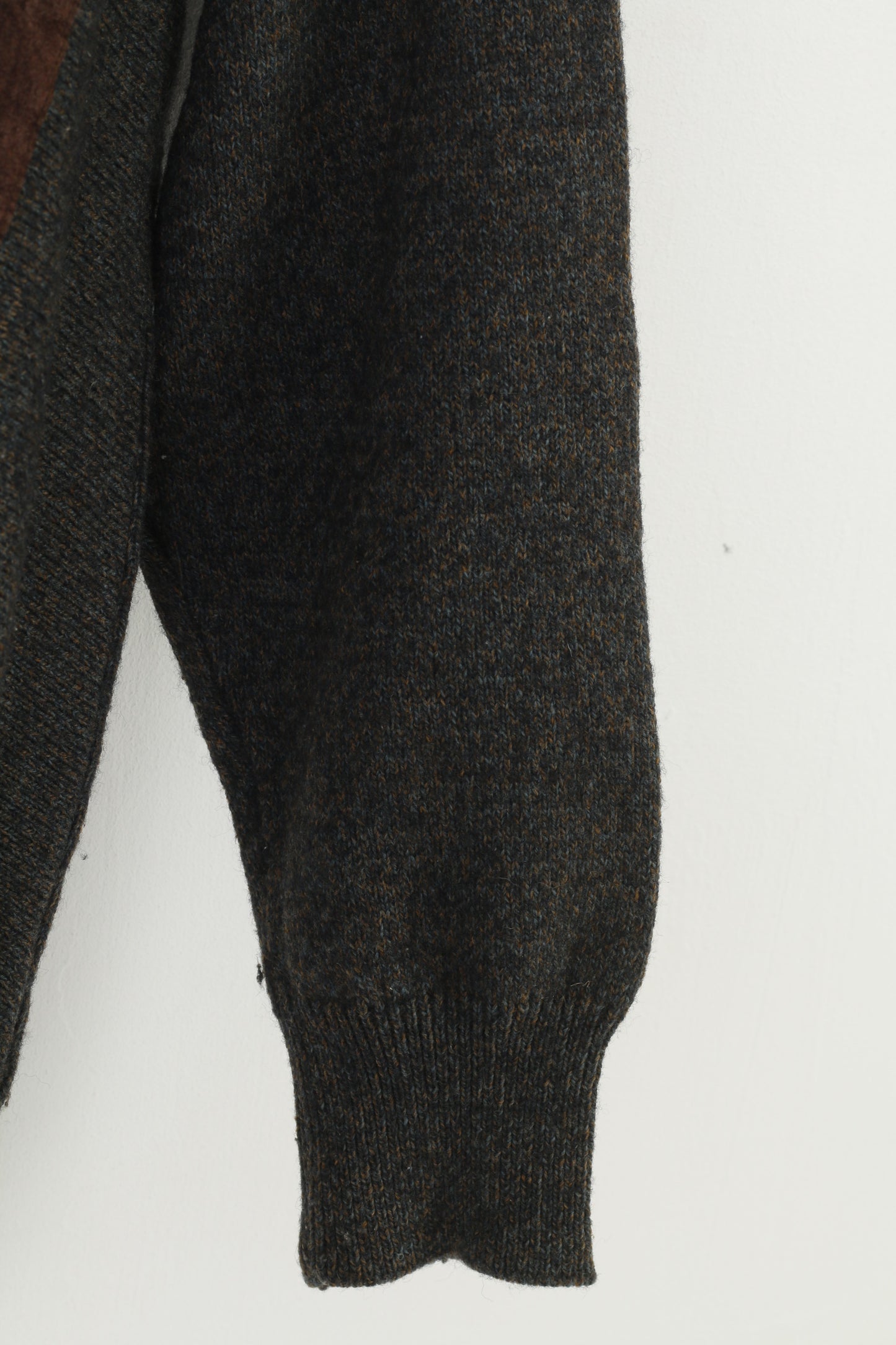 Maglione vintage da uomo 42 L con scollo a V in lana grigia con stampa geometrica Top vintage invernale