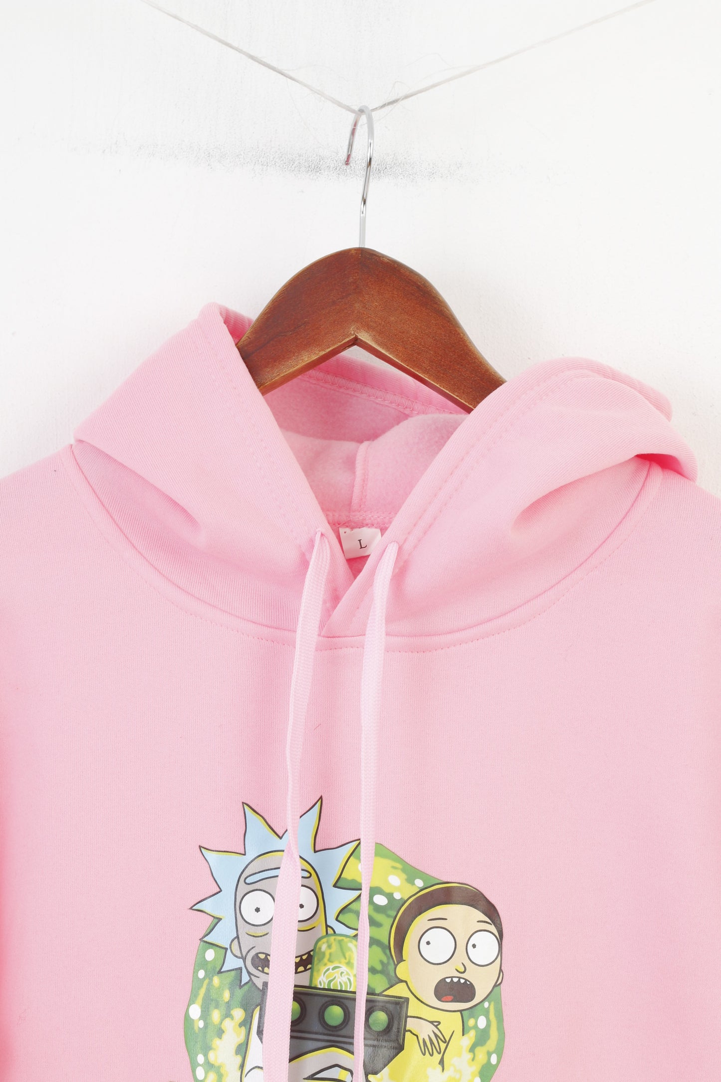 Vintage Woman L Hoodie Pink Padded Rick And Morty Sport Sweatshirt Kangaroo Top