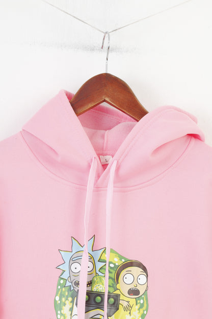 Vintage Woman L Hoodie Pink Padded Rick And Morty Sport Sweatshirt Kangaroo Top