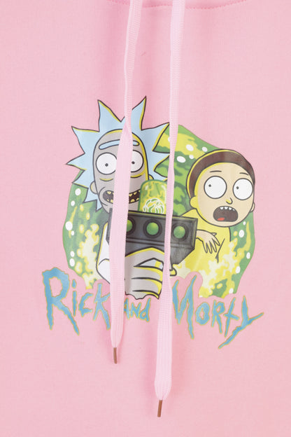 Vintage Woman L Hoodie Pink Padded Rick And Morty Sport Sweatshirt Kangaroo Top