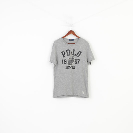 Polo Ralph Lauren Men L T-Shirt Grey Short Sleeve Cotton Vintage Top