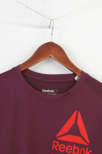 Reebok Woman XS Shirt Sport Burgundy Crew Neck Short Sleeve Training Nylon Stretch Top