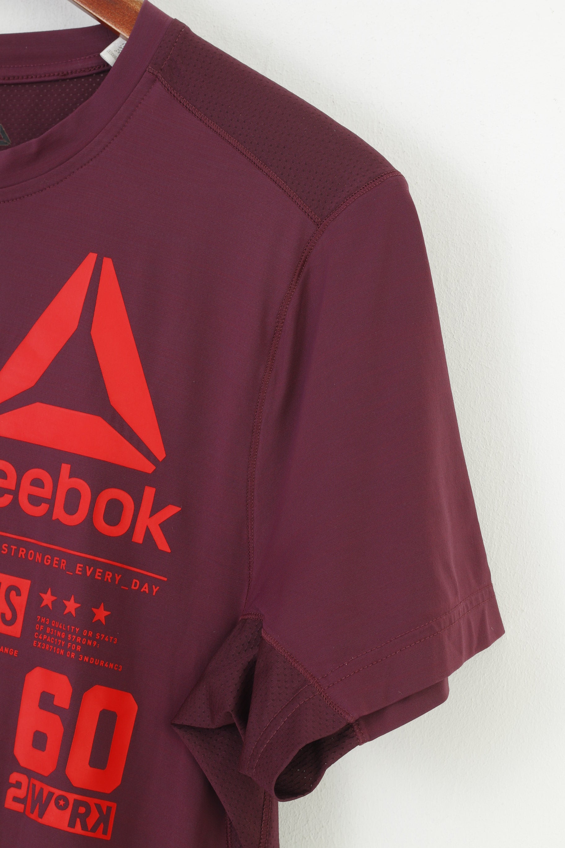 Maglia Reebok Donna XS Sport Bordeaux Girocollo Manica Corta Training Nylon Stretch Top