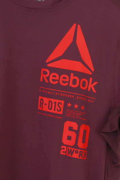 Reebok Woman XS Shirt Sport Burgundy Crew Neck Short Sleeve Training Nylon Stretch Top