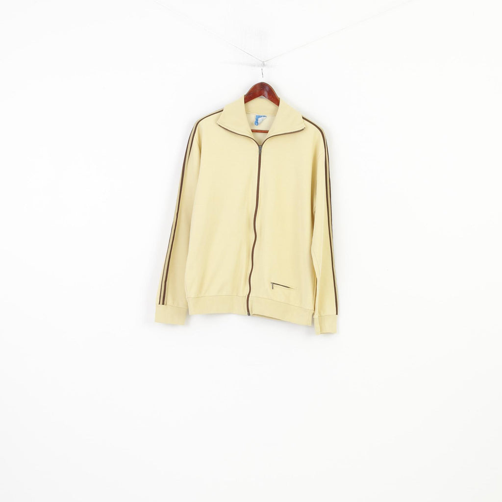 Adidas Men M Sweatshirt Yellow 3 Stripes Vintage Sport Nylon Full Zipper Top
