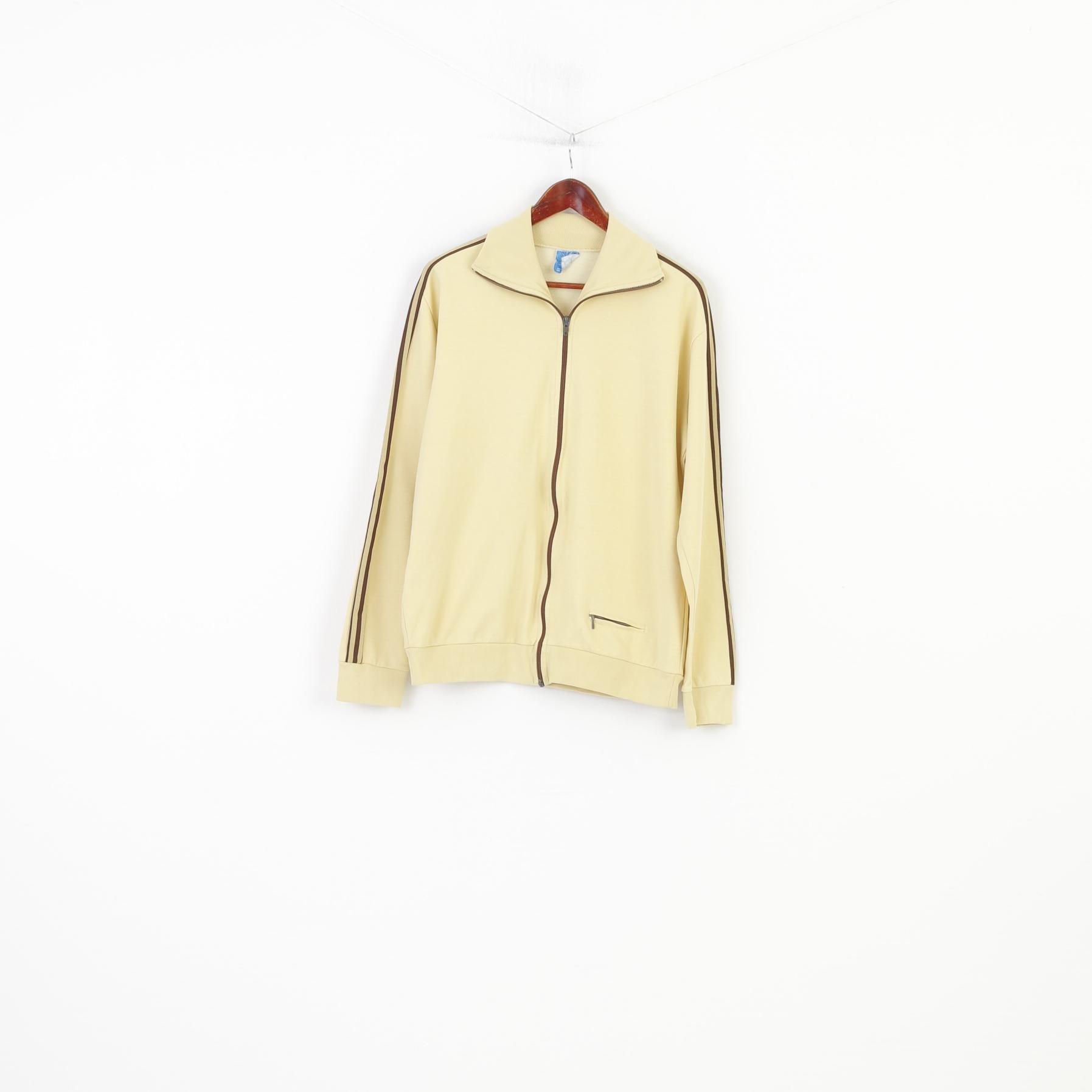 Adidas Men M Sweatshirt Yellow 3 Stripes Vintage Sport Nylon Full Zipper Top