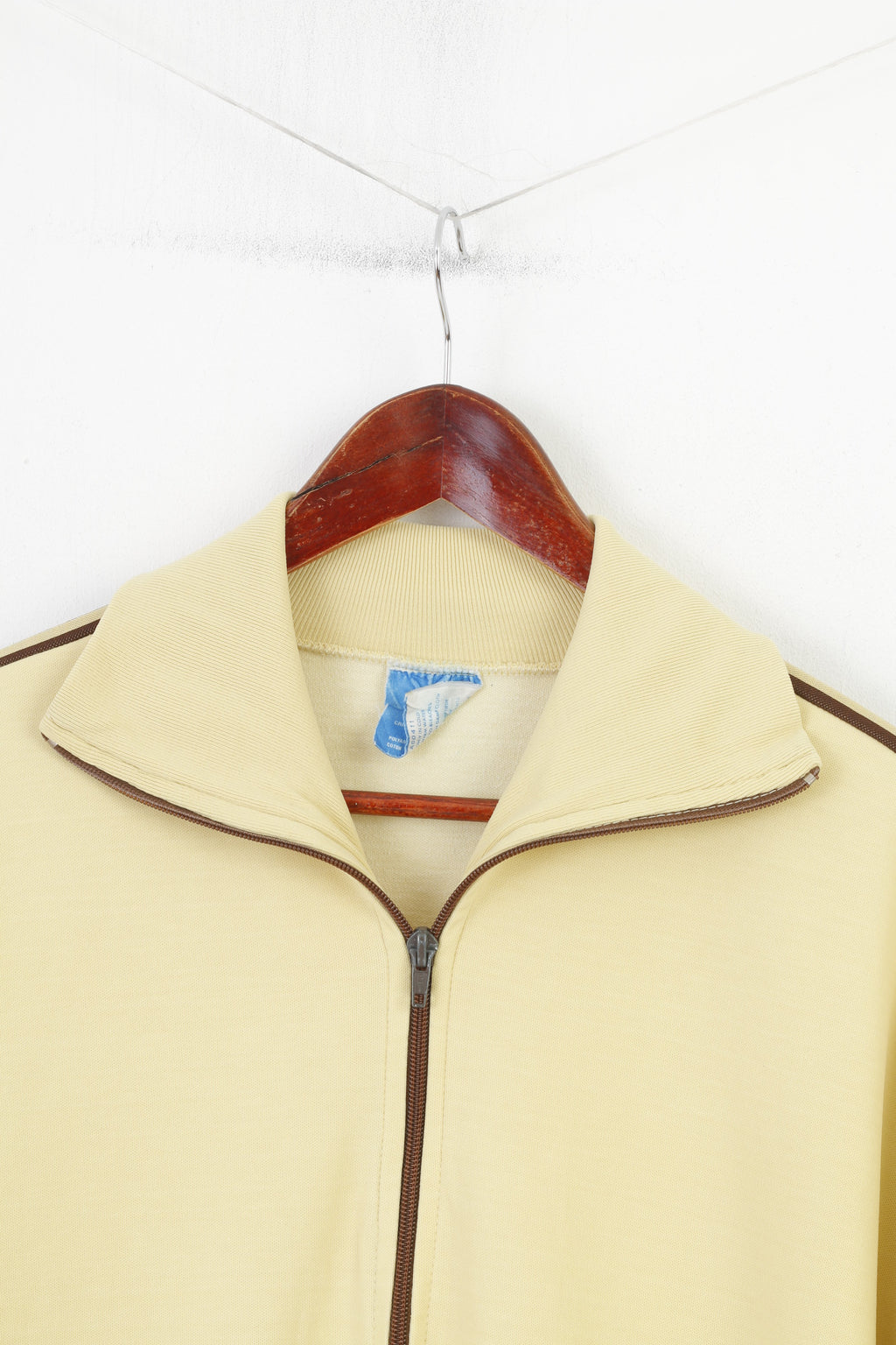 Felpa Adidas da uomo M gialla in nylon anni '90 3 strisce vintage sportiva con cerniera intera