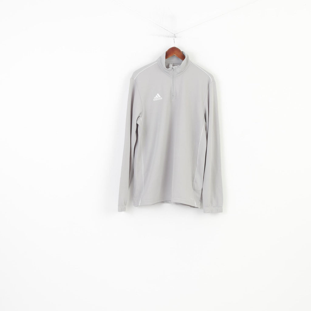 Adidas Men L Sweatshirt Grey Zip Neck Polyester Vintage Collar Top