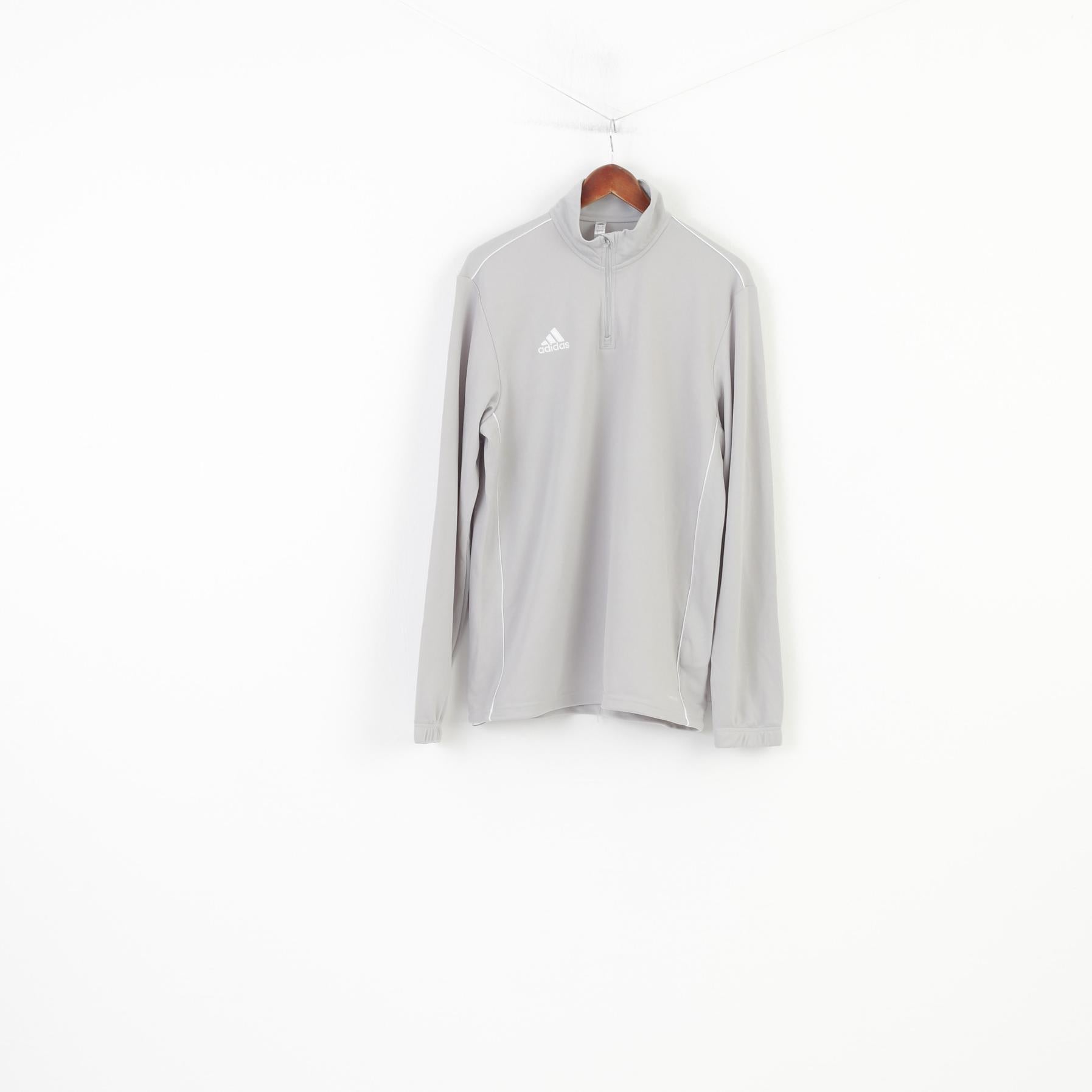 Adidas Men L Sweatshirt Grey Zip Neck Polyester Vintage Collar Top