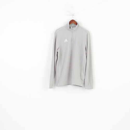 Adidas Men L Sweatshirt Grey Zip Neck Polyester Vintage Collar Top