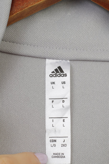 Adidas Men L Sweatshirt Grey Zip Neck Polyester Vintage Collar Top