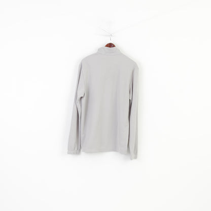 Adidas Men L Sweatshirt Grey Zip Neck Polyester Vintage Collar Top