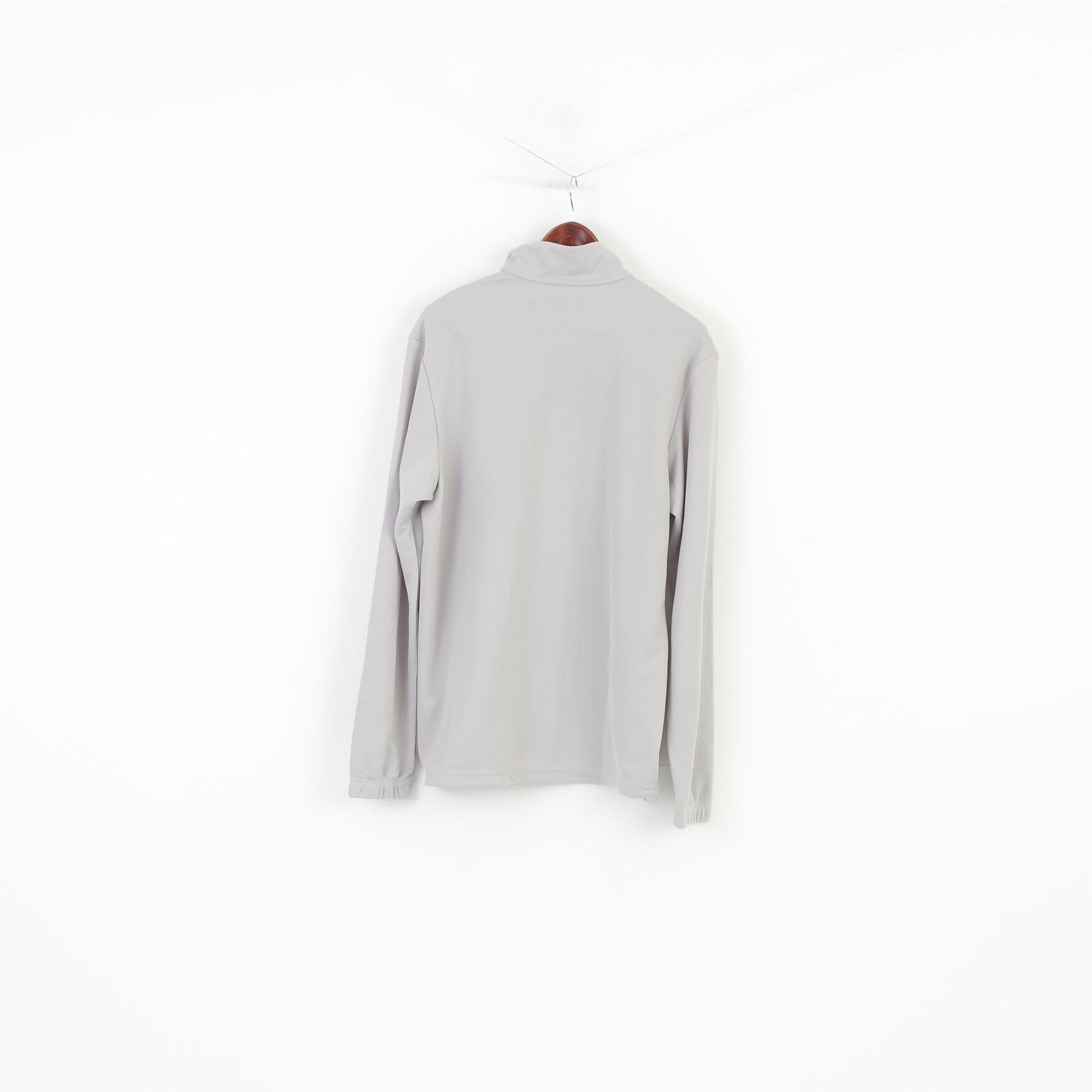 Felpa Adidas da uomo L grigia con zip e collo in poliestere, colletto vintage