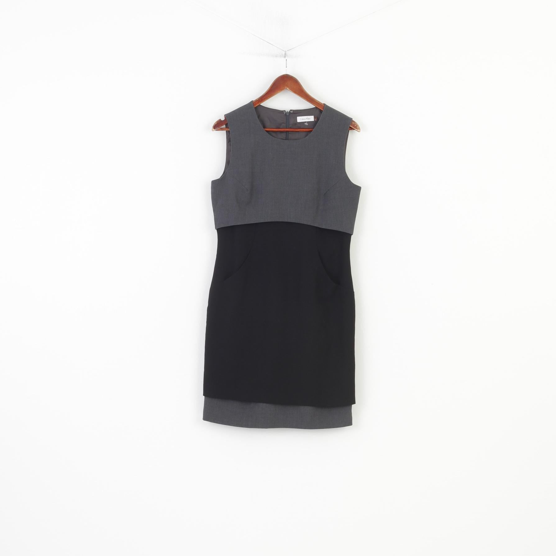 Calvin Klein Woman 10 M Dress Grey Sleeveless Elegant Vintage Midi 