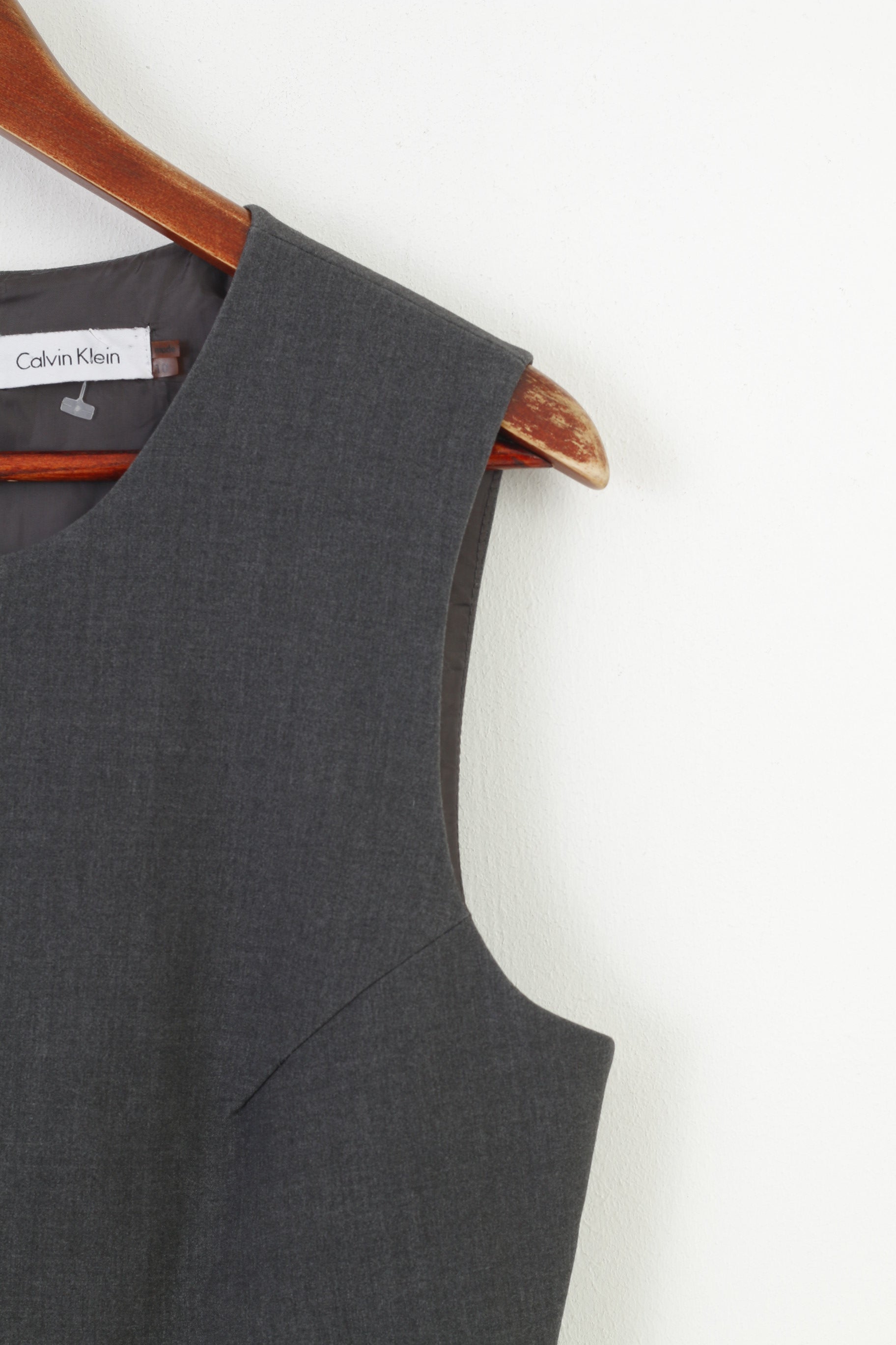 Calvin Klein Woman 10 M Robe Gris Sans Manches Élégant Vintage Midi