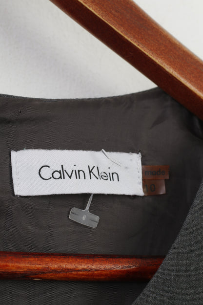 Abito Calvin Klein Donna 10 M Grigio Senza Maniche Elegante Vintage Midi