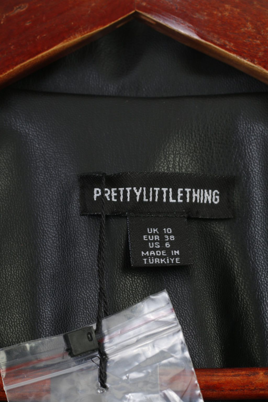 PrettyLittleThing Woman 38 M Jacket Black Double Breasted Faux Leather Blazer Vintage Top