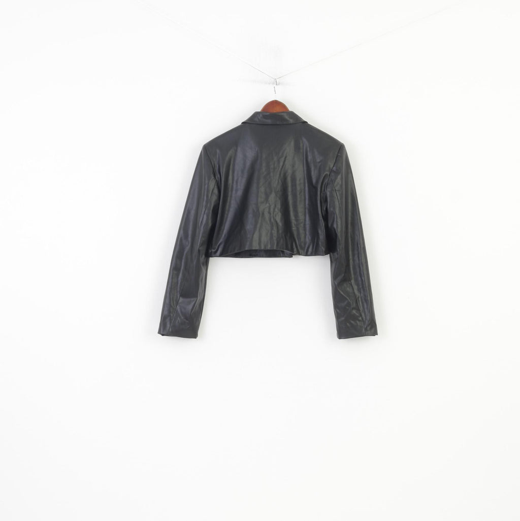 PrettyLittleThing Woman 38 M Jacket Black Double Breasted Faux Leather Blazer Vintage Top