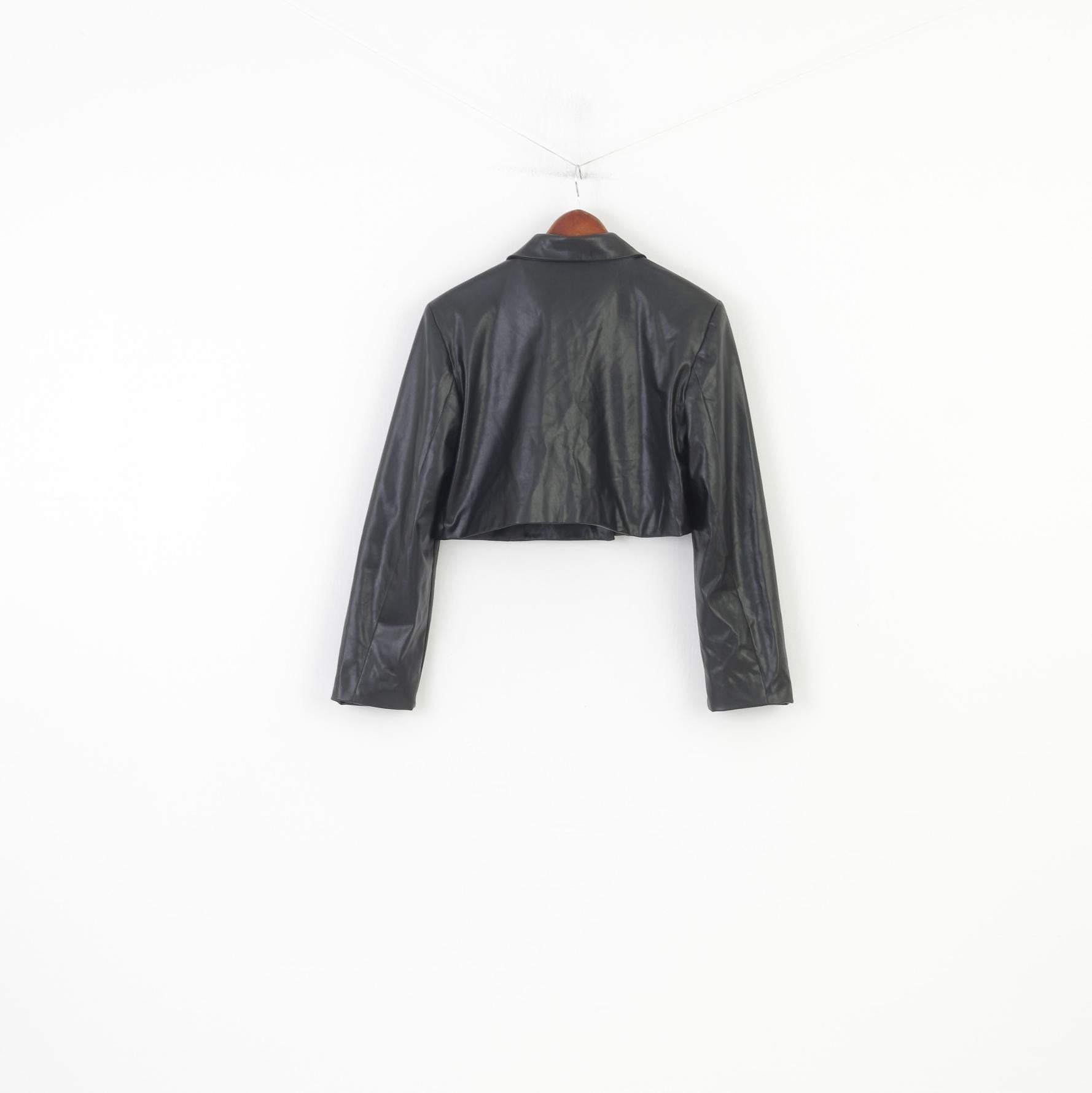 PrettyLittleThing Woman 38 M Jacket Black Double Breasted Faux Leather Blazer Vintage Top