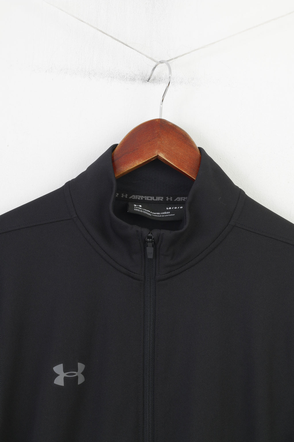 Under Armour Men L Sweatshirt Black Full Zipper Fitted Sport Collar Top