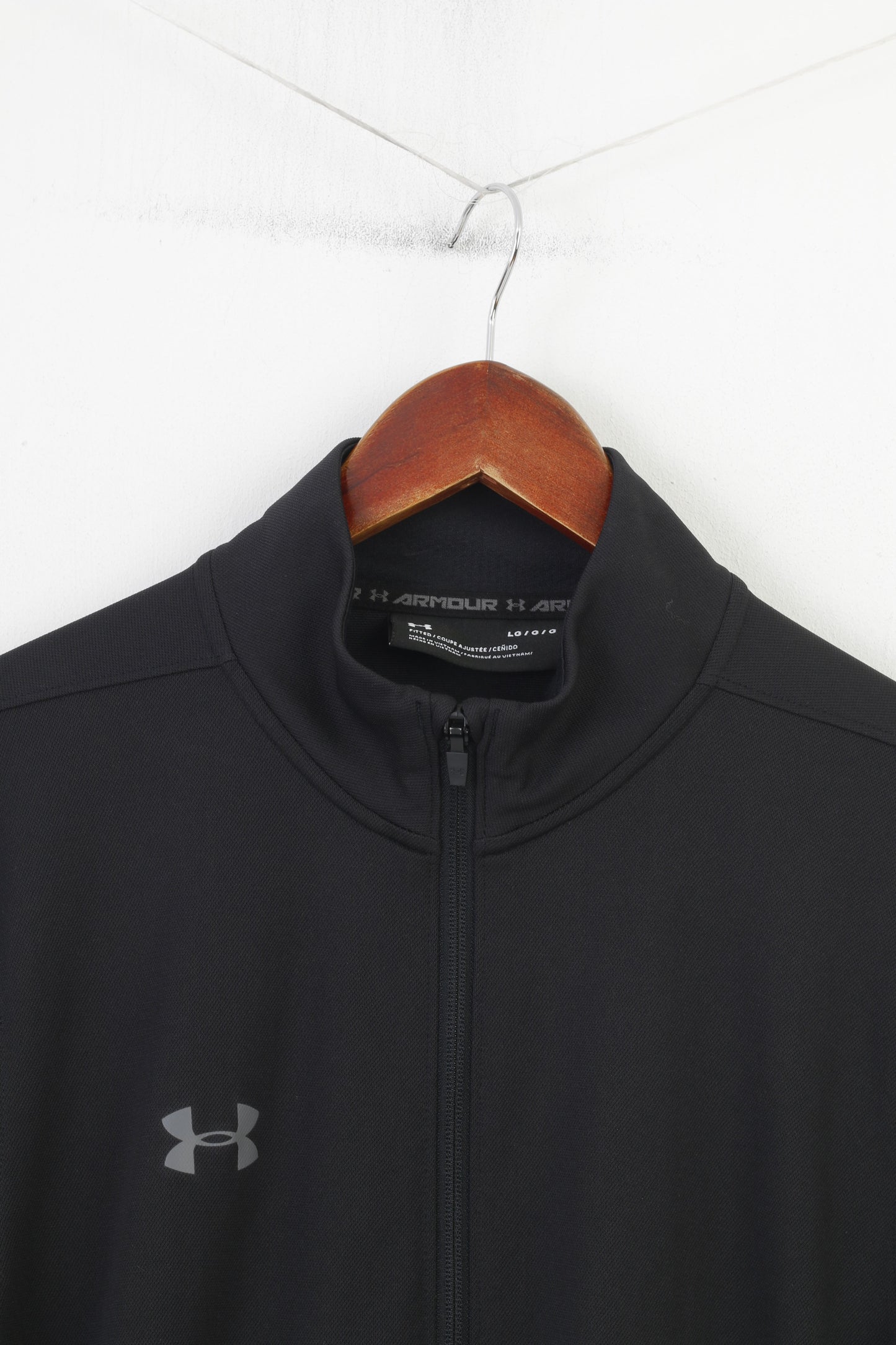 Under Armour Men L Sweatshirt Noir Full Zipper Ajusté Sport Collar Top