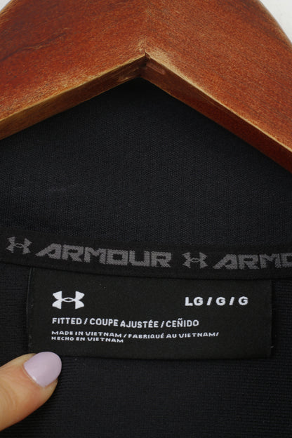 Under Armour Men L Sweatshirt Noir Full Zipper Ajusté Sport Collar Top