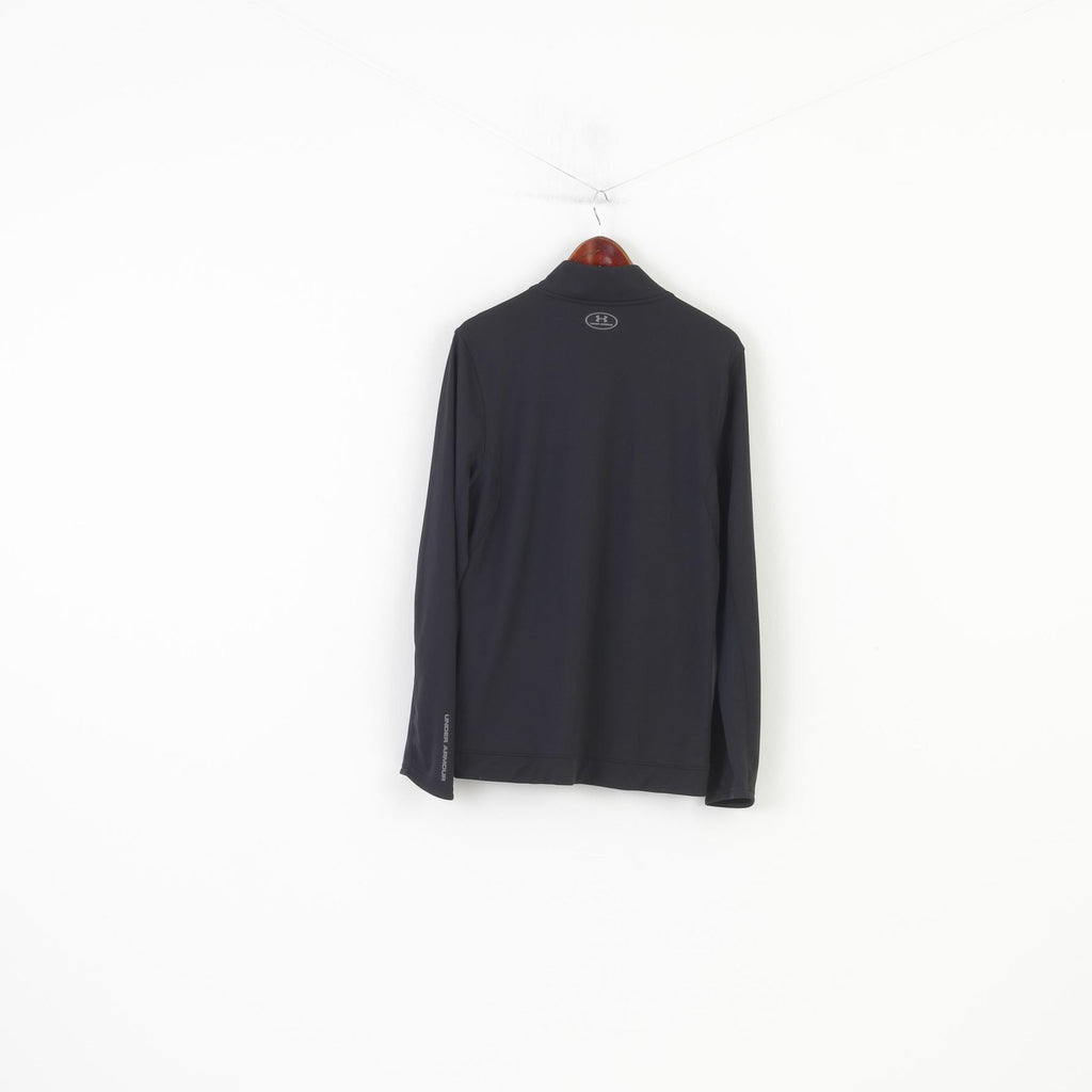 Under Armour Men L Sweatshirt Black Full Zipper Fitted Sport Collar Top