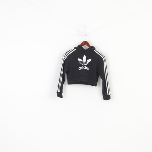 Adidas Girls 9 Age Hoodie Black 3 Stripes Cotton Vintage Sweatshirt Top