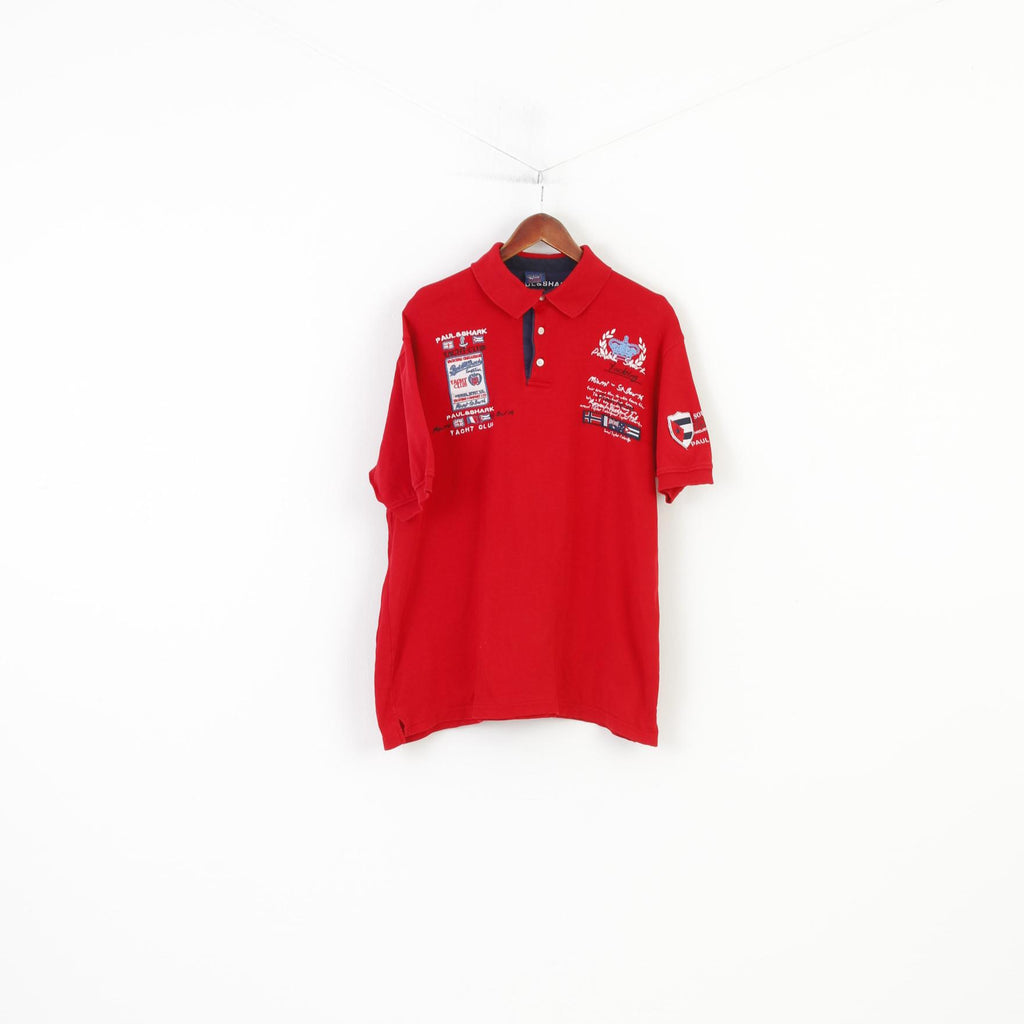 Paul&Shark Men XXL Polo Shirt Red Collar Yachting Club Cotton