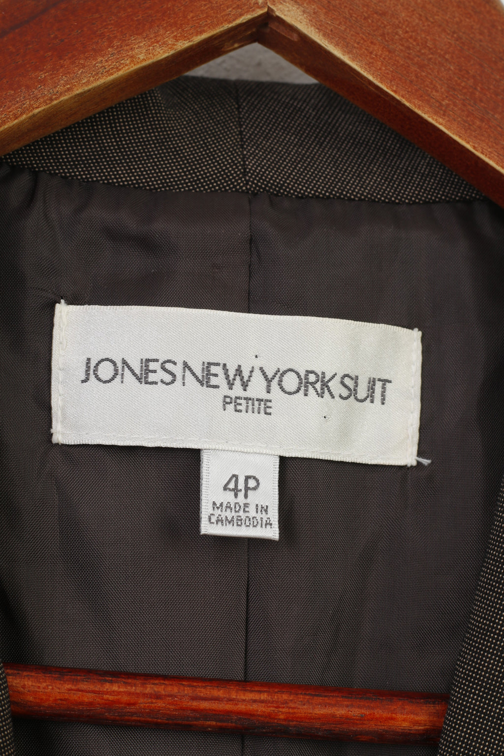 Jones New York Suit Woman 4 Jacket Brown Brasted Collar Petite Vintage Bottoms Blazer Top