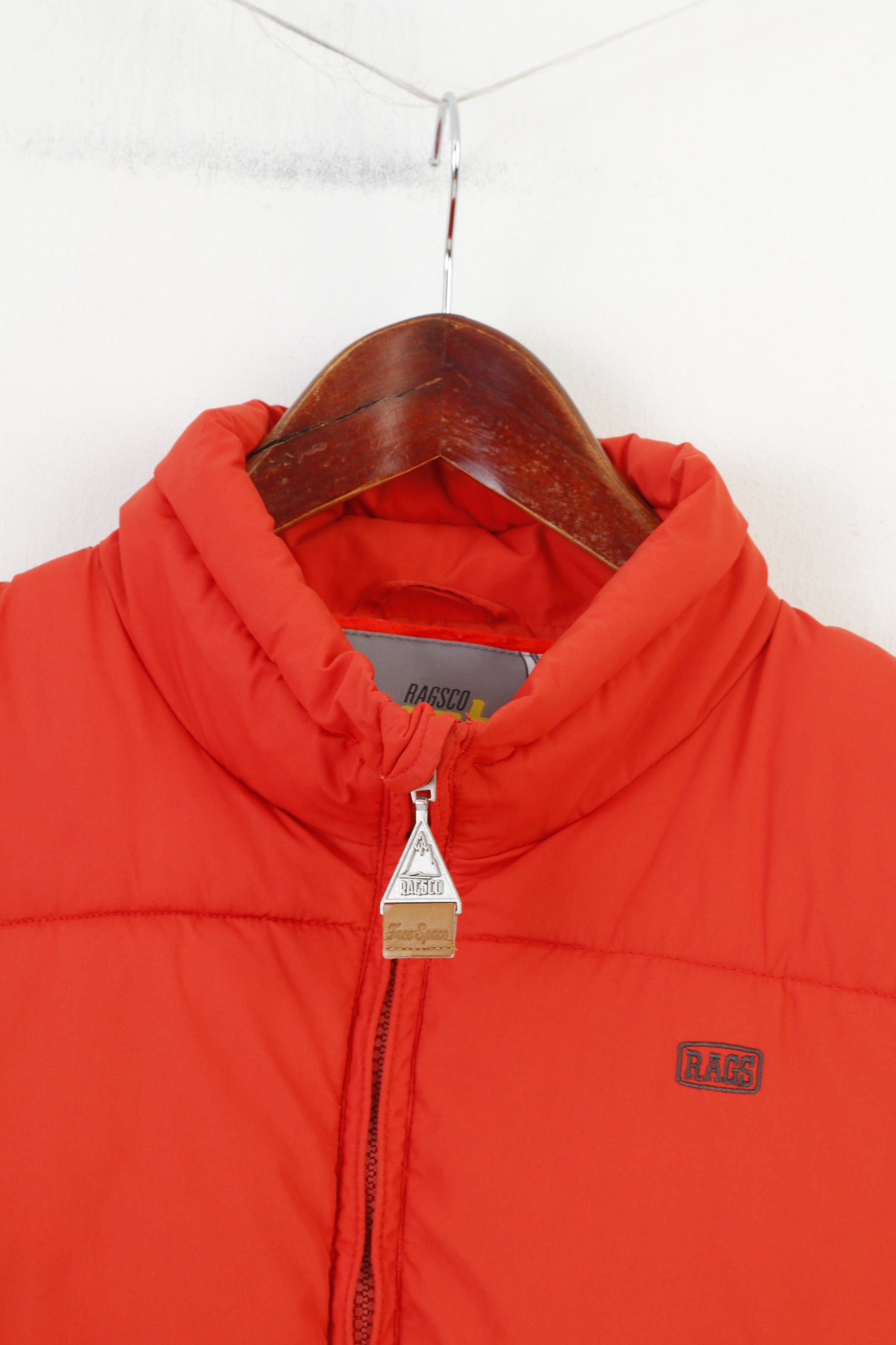 Ragsco Gilet XL da uomo arancione Puffer Downhill Racer imbottito con cerniera intera vintage