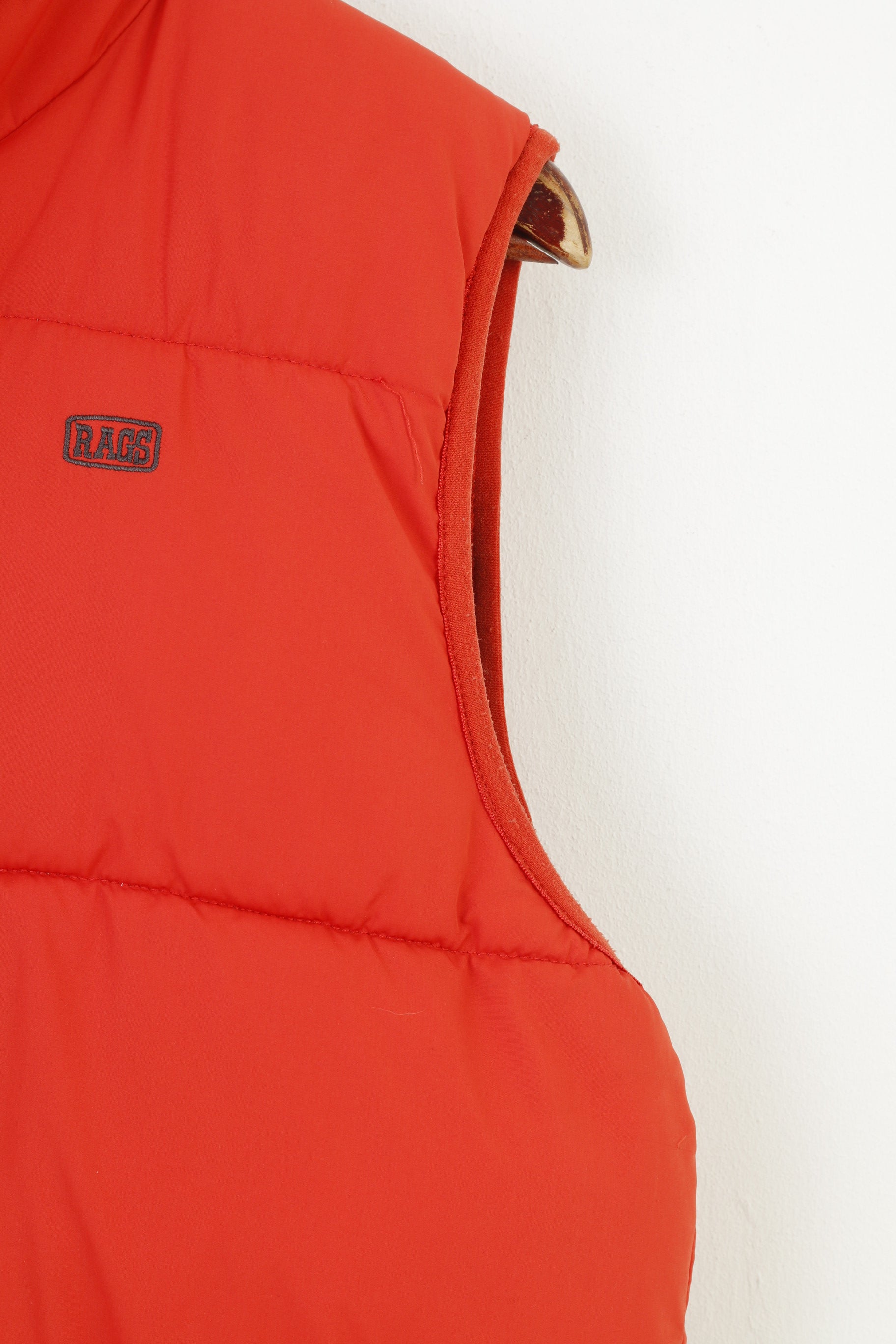 Ragsco Gilet XL da uomo arancione Puffer Downhill Racer imbottito con cerniera intera vintage