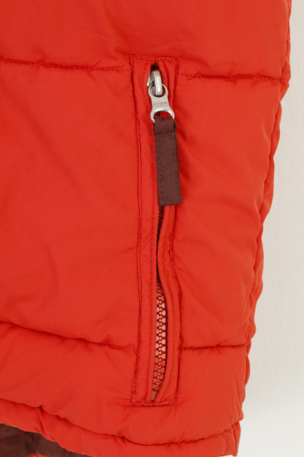 Ragsco Gilet XL da uomo arancione Puffer Downhill Racer imbottito con cerniera intera vintage