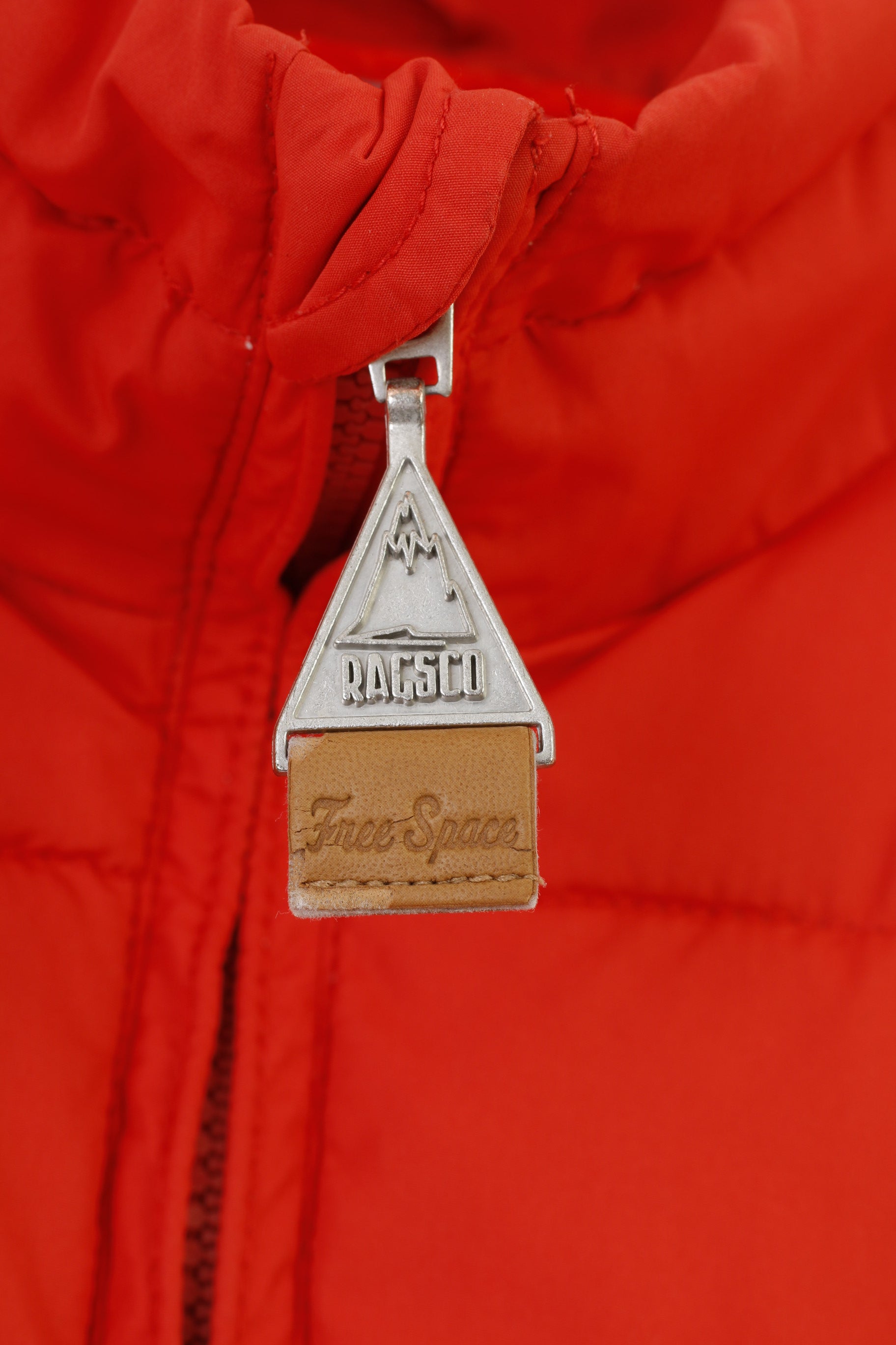 Ragsco Gilet XL da uomo arancione Puffer Downhill Racer imbottito con cerniera intera vintage