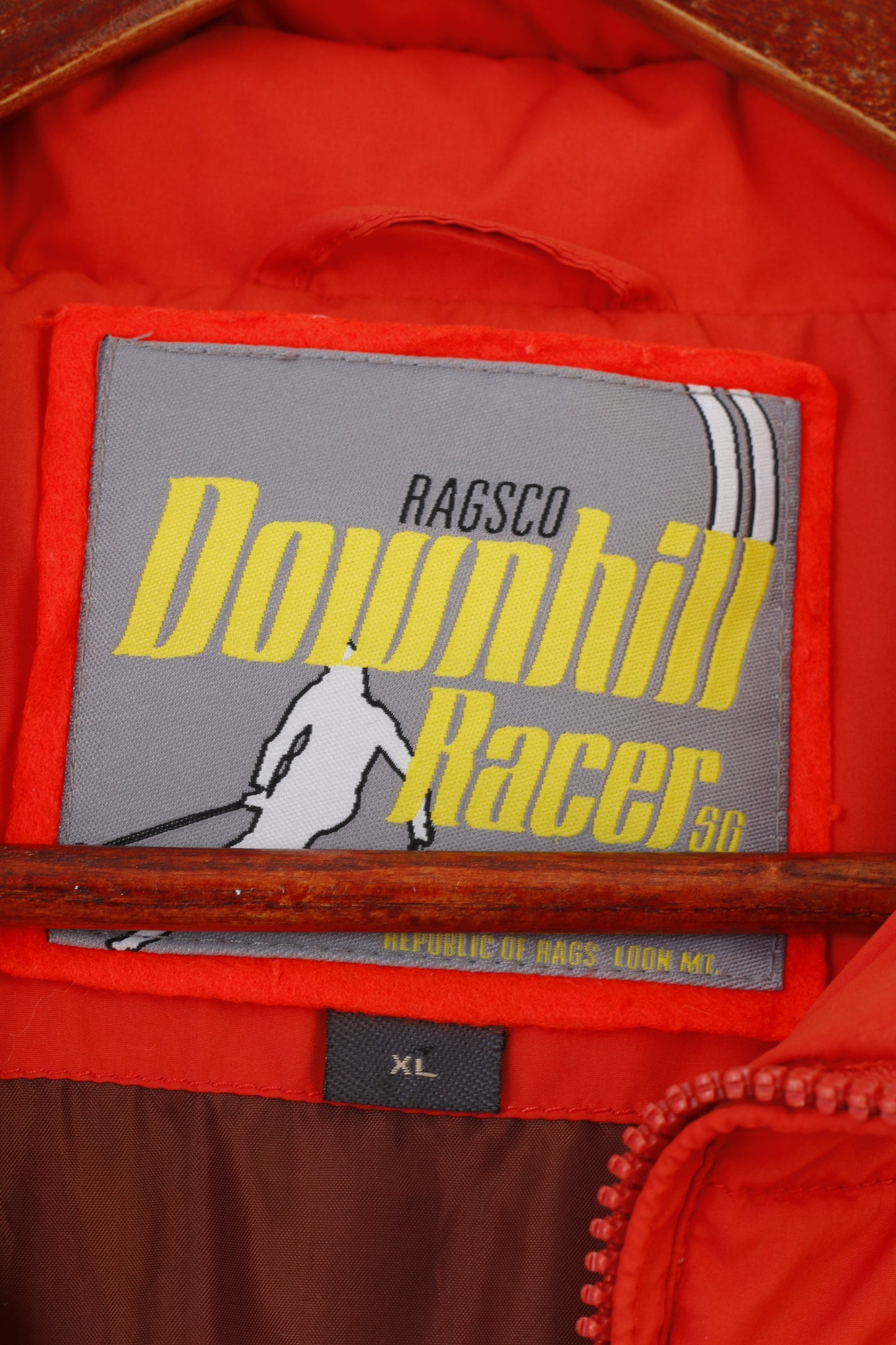 Ragsco Gilet XL da uomo arancione Puffer Downhill Racer imbottito con cerniera intera vintage