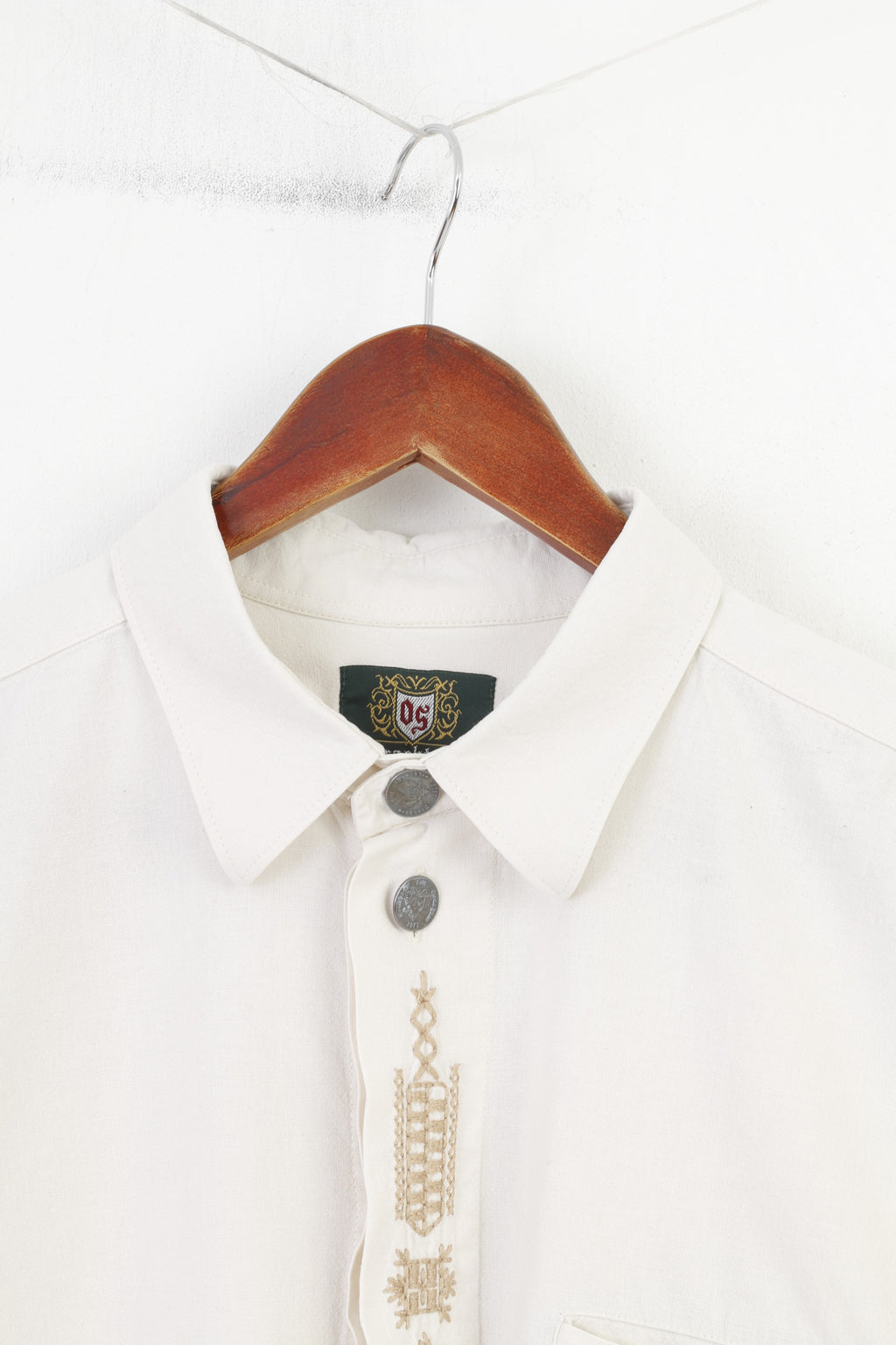 Drachten hommes XL chemise décontractée blanc à manches courtes broderie coton haut Vintage