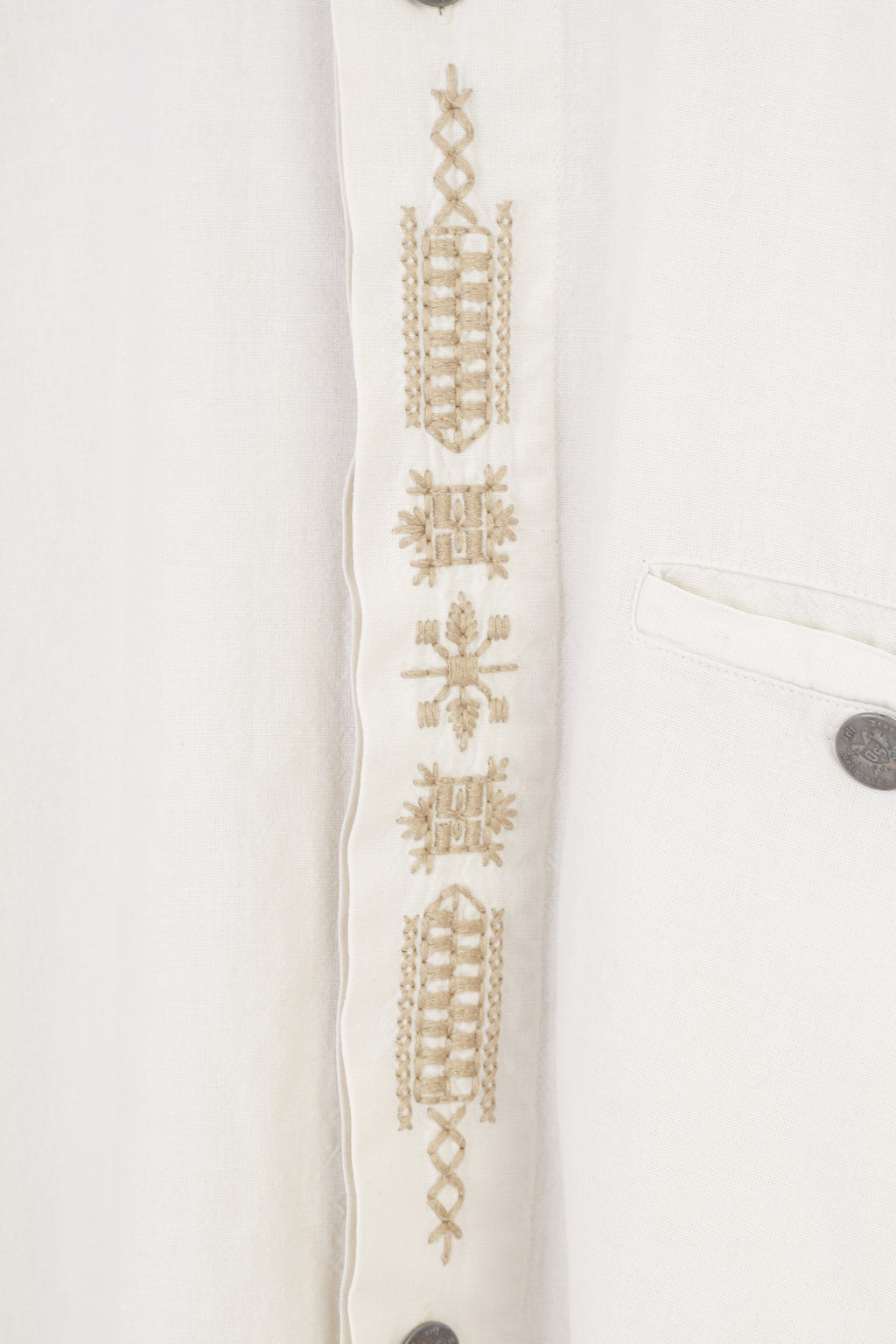 Drachten hommes XL chemise décontractée blanc à manches courtes broderie coton haut Vintage