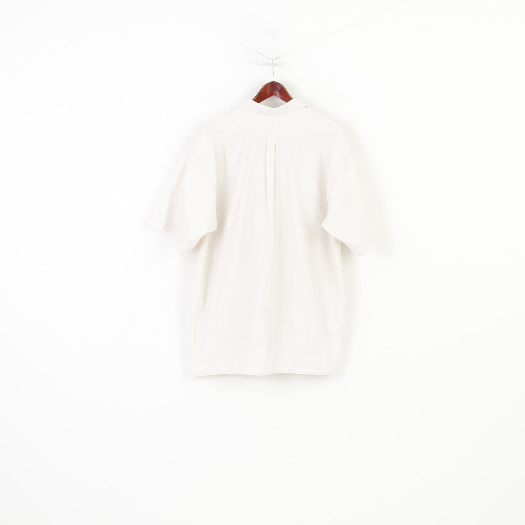 Drachten hommes XL chemise décontractée blanc à manches courtes broderie coton haut Vintage